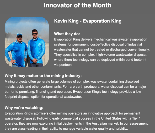 Evaporation King Innovator of the Month