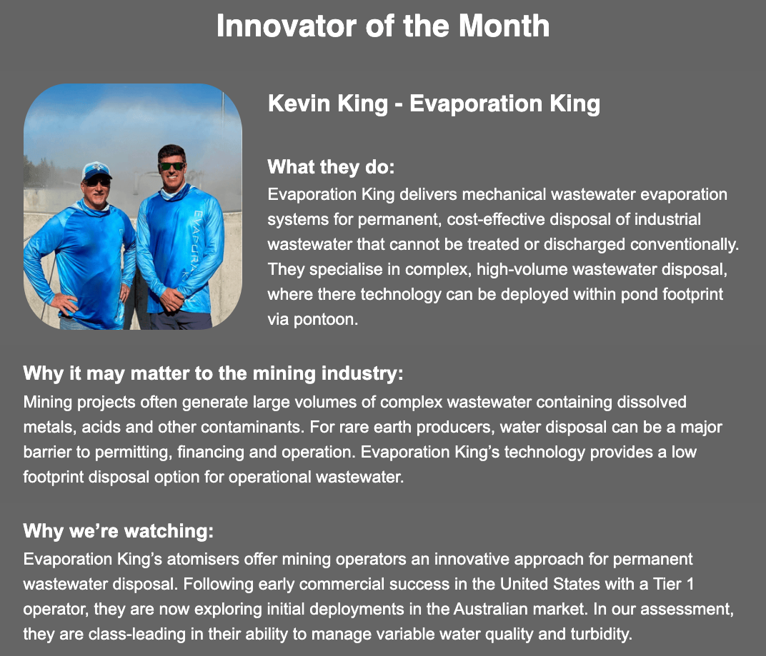 Evaporation King Named Innovator of the Month